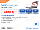 DELL Pro 14 PC14250 Black (Intel Core 5-120U, 16GB DDR5 5600MT/s (1 slot free, up to 64GB Max), 512GB PCIe Gen 4 SSD (up to 2TB), Window 11 Pro, 14" WUXGA (1920x1200), Weight 1.36 Kg)