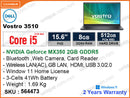 DELL Vostro V3510 (Intel Core i5-1135G7, 8GB DDR4 3200MHz, PCIe M.2 SSD 512GB, Nvidia Geforce MX350 2GB DDR5, Window 11, 15.6" FHD (1920x1080), Weight 1.69 Kg)