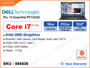DELL Pro 15 Essential PV15250 Carbon Black (Intel Core i7-1355U, 16GB DDR5 4400MHz (No slot free), 512GB M.2 2230 PCIe Gen 4 NVMe SSD (No slot free, up to 1TB), Ubuntu, 15.6" FHD (1920x1080), Weight 1.9 Kg)