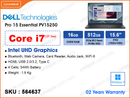 DELL Pro 15 Essential PV15250 Carbon Black (Intel Core i7-1355U, 16GB DDR5 4400MHz (1 slot free, up to 32GB), 512GB M.2 2230 PCIe Gen4x4 NVMe SSD (No slot free, up to 1TB), Window 11, 15.6" FHD (1920x1080), Weight 1.9 Kg)
