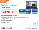 DELL 15 DC15250 Carbon Black (Intel Core i7-1355U, 16GB DDR5 4400MHz, 512GB M.2 2280 PCIe Gen4x4 NVMe SSD  (No slot free, up to 1TB), Window 11, 15.6" FHD (1920x1080), Weight 1.9 Kg)