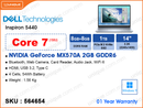 DELL Inspiron 5440 Ice Blue (Intel Core 7-150U, 16GB DDR5 5200MHz (8GBx2, up to 32GB), 1TB M.2 PCIe Gen4 SSD, NIVIDA GeForce MX570A 2GB GDDR6, Window 11, 14" 2.2K (2240x1400), Weight 1.56 Kg)