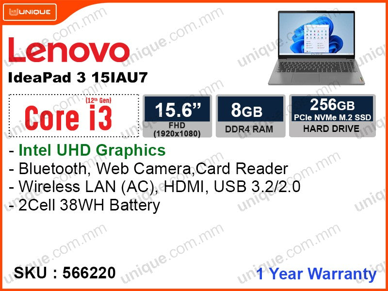 Lenovo IdeaPad 3 15IAU7 82RK00RDFQ Arctic Grey ( Intel Core i3-1215U, 8GB DDR4 3200MHz, PCIe M2 SSD 256GB, 15.6"FHD 1920x1080 )