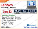 Lenovo Ideapad 3 15IAU7 82RK00WLFQ Arctic Gray (Intel Core i3-1215U, 8GB DDR4 3200MHz (1 slot free) , PCIe M.2 SSD 512GB (HDD slot free), Window 11, 15.6" FHD 1920x1080, Weight 1.63 Kg)
