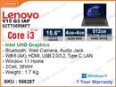 Lenovo V15 G3 IAP 82TT00RMFT Business Black (Intel Core i3-1215U, 8GB DDR4 3200MHz (4GB Onboard + 4GB, upto 12GB), PCIe M.2 SSD 512GB, Window 11, 15.6" FHD (1920x1080) IPS , Weight 1.7Kg)