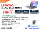 Lenovo Ideapad Slim 3 15IAH8 83ER0031FQ Artic Grey (Intel Core i5-12450H, 8GB DDR5 4800MHz, PCIe M.2 SSD 512GB, Window 11, 15.6" FHD 1920x1080, Weight 1.62kg)