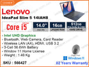 Lenovo Ideapad Slim 5 14IAH8 83BF004JFQ Abyss Blue (Intel Core i5 12450H, 16GB DDR5 4800MHz, PCIe M.2 SSD 512GB, Window 11, 14" WUXGA 1920x1200, Weight 1.46 Kg)