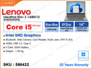 Lenovo IdeaPad Slim 3 14IRH10 83K00050FQ Luna Grey (Intel Core i5-13420H, 16GB DDR5 4800MHz (8GBx2), PCIe Gen 4 M.2 SSD 512GB, Window 11, 14" WUXGA (1920x1200) IPS, Weight 1.39 Kg)