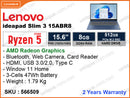 Lenovo Ideapad Slim 3 15ABR8 82XM00AEFQ Abyss Blue (AMD Ryzen 5-7530U, 8GB DDR 3200MHz, PCIe M2 SSD 512GB, Window 11, 15.6" FHD 1920x1080, Weight 1.79 Kg)