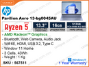 hp Pavilion Aero 13-bg0045AU Sky Blue (AMD Ryzen 5-8640U, 16GB LPDDR5X 6400MHz (onboard), PCIe M.2 SSD 512GB, Window 11, 13.3" WUXGA (1920x1200) IPS, Weight 1.41 Kg)