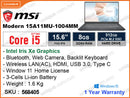 msi Modern 15 A11MU-1004MM Carbon Gray(Intel Core i5-1155G7, 8GB DDR4, PCIe M.2 SSD 512GB, Windiw 10, 15.6" FHD, Weight 1.6 Kg)