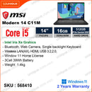 msi Modern 14 C11M ( Intel core i5 - 1155G7 , 16GB DDR4 3200MHz , PCIe M.2 Gen 4 SSD 512GB , Window 11 ,  14"FHD IPS 1920x1080)