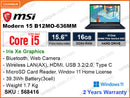 msi Modern 15 B12MO-636MM Urban Silver (Intel Core i5-1235U, 16GB DDR4 3200MHz (On board), PCIe M.2 SSD 512GB , Window 11, 15.6" FHD IPS 1920x1080, Weight 1.7kg)