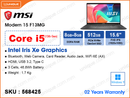 msi Modern 15 F13MG (Intel Core i5-1334U, 16GB DDR4 3200MHz (8GBx2, up to 64GB), PCIe M.2 SSD 512GB, Window 11, 15.6" FHD (1920x1080) IPS, Weight 1.7 Kg)