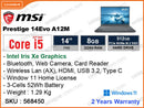 msi Prestige 14 Evo A12M Carbon Grey (Intel Core i5-1240P, 8GB DDR4 3200MHz, PCIe M.2 SSD 512GB, Window 11, 14" FHD 1920x1080, 1.29 Kg)