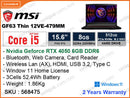 msi GF63 Thin 12VE-479MM Black (Intel Core i5-12450H, 8GB DDR4 3200MHz, PCIe M.2 SSD 512GB, Nvidia Geforce RTX 4050 6GB DDR6, Win11, 15.6" FHD, 1.86 Kg)