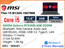 msi Thin 15 B13UC-1667MM Cosmos Gray (Intel Core i5-13420H, 8GB DDR4 3200MHz (1 slot free, upto 64GB), PCIe M.2 Gen 4 SSD 512GB (2.5 sata slot free), NVIDIA Geforce RTX3050 4GB GDDR6, Window 11, 15.6" FHD (1920x1080) IPS, Weigth 1.86 Kg)