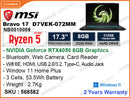 msi Bravo 17 D7VEK-072MM Black (AMD Ryzen5 7535HS, 8GB DDR5 4800MHz (1 slot free), PCIe M.2 SSD 512GB (1 slot free), Nvidia Geforce RTX4050 6GB DDR6, Window 11, 17.3" FHD 1920x1080, Weight 2.7kg)
