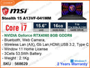 msi Stealth 15 A13VF-041MM Black (Intel Core i7-13620H, 16GB DDR5, PCIe NVMe M.2 SSD 1TB, Nvidia Geforce RTX 4060 8GB DDR6, Window 11, 15.6" UHD IPS 3840x2160, 2.1 Kg)