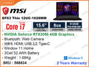 msi GF63 Thin 12UC - 1028MM Black (Intel Core i7-12650H, 8GB DDR4 3200MHz, PCIe M.2 SSD 512GB, Nvidia Geforce RTX3050 4GB DDR6, Window 11, 15.6" FHD 1920 x 1080, Weitht 1.68 Kg)