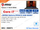 msi Katana 17 HX B14WGK-043MM Black (Intel Core i7-14650HX, 16GB DDR5 5600MHz (8GBx2, up to 96GB Max) , 1TB NVMe PCIe Gen 4 SSD, NVIDIA Geforce RTX5070 8GB GDDR7, Window 11, 17.3" QHD (2560x1440), Weight 2.6 Kg)