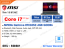 msi Thin 15 B13UC-3472MM Cosmos Gray (Intel Core i7-13620H, 16GB DDR4 3200MHz, 512GB NVMe PCIe SSD (sata 1 slot free) , NVIDIA Geforce RTX3050 4GB GDDR6, Window 11, 15.6" FHD (1920x1080) IPS Level, Weight 1.86 Kg)
