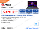 msi Katana 17 B13VEK-1295MM Black (Intel Core i7-13620H, 16GB DDR5 5200MHz (8GBx2), 1TB NVMe PCIe Gen 4 SSD, NVIDIA Geforce RTX4050 6GB GDDR6, Window 11, 17.3" FHD (1920x1080), Weight 2.6 Kg)
