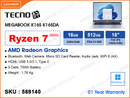 TECNO MEGABOOK K16S K16SDA (AMD Ryzen 7-5825U, 16GB DDR4, 512GB SSD, Window 11, 16" FHD (1920x1080) IPS, 70Wh, Weight 1.76 Kg)