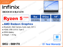 Infinix XBOOK B14 BL41A7H Silver (AMD Ryzen 5-7535HS, 8GB DDR5 5500MHz (not upgradeable), 512GB SSD (1 slot free, up to 1TB), Window 11, 14" WUXGA (1920x1200) IPS, Weight 1.16 Kg)