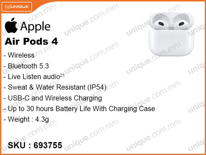 Apple Air Pods 4 MXP63ZA/A With Charging Case