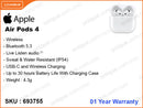 Apple Air Pods 4 MXP63ZA/A With Charging Case