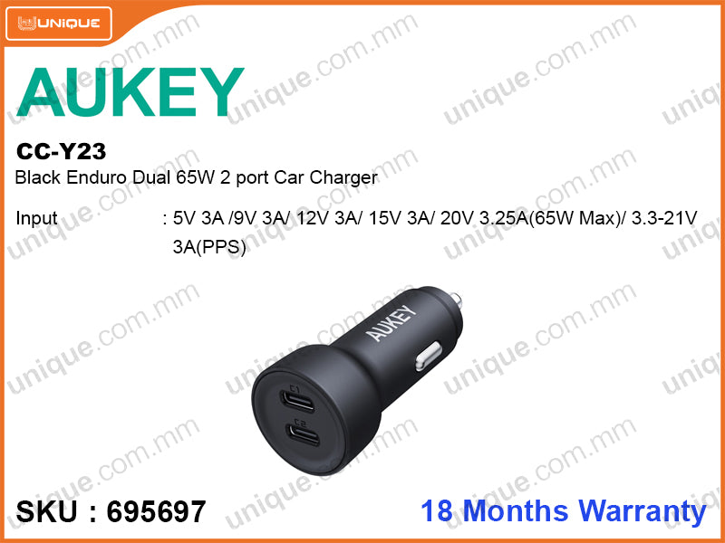 AUKEY CC-Y23 Black Enduro Dual 65W 2 port Car Charger