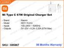 Mi MDY-15-EQ 67W Type C Original Charger Set