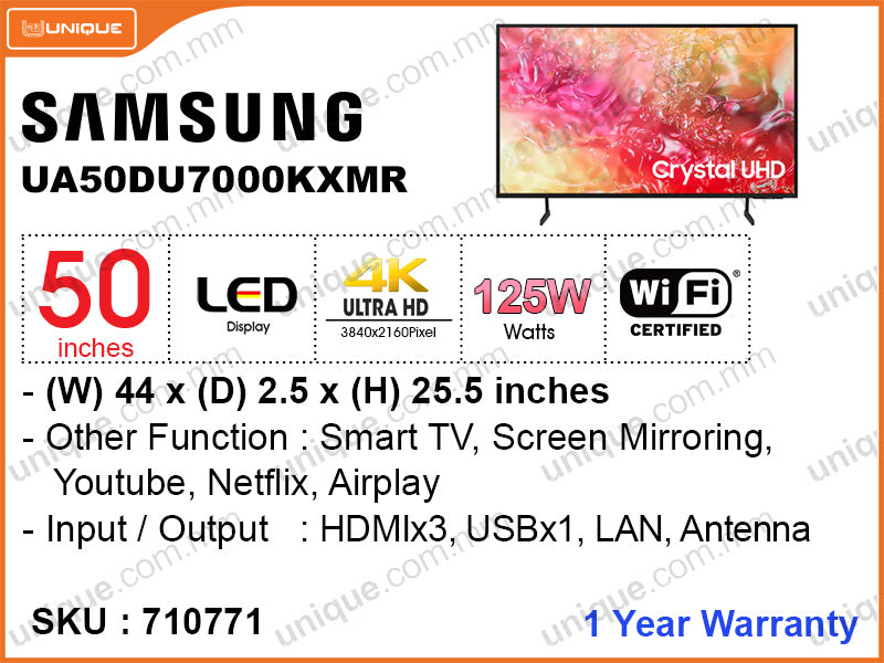 SAMSUNG 50" LED 4K Smart TV UA50DU7000KXMR