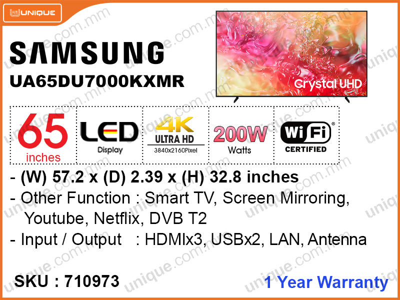 SAMSUNG 65" LED 4K Smart TV UA65DU7000KXMR