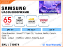 SAMSUNG 65” LED Crystal UHD 4K Smart TV UA65U8000FKXMR