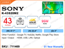 SONY 43" LED 4K Google TV K-43S20M2