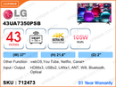 LG 43" LED 4K Smart TV 43UA7350PSB
