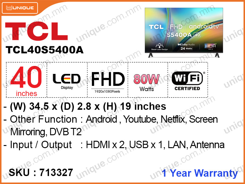 TCL 40" LED 2K Android TV TCL40S5400A