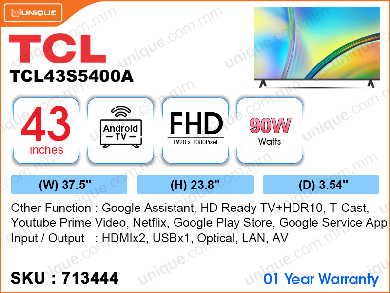 TCL 43" LED 2K Android TV TCL43S5400A