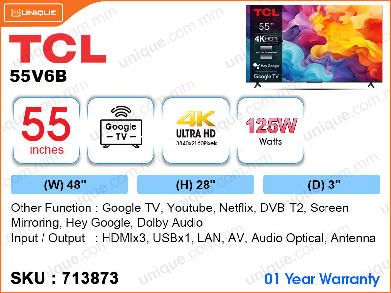 TCL 55'' LED 4K Google TV 55V6B