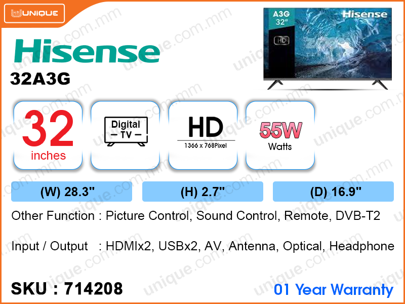 Hisense 32" LED HD TV 32A3G