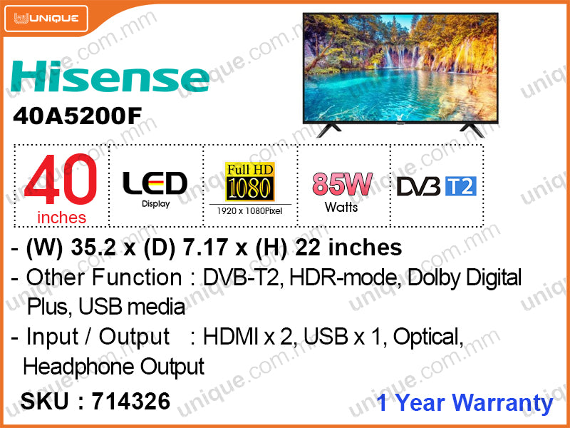 Hisense 40" LED FHD TV 40A5200F