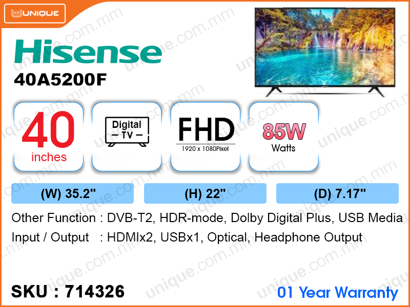 Hisense 40" LED FHD TV 40A5200F