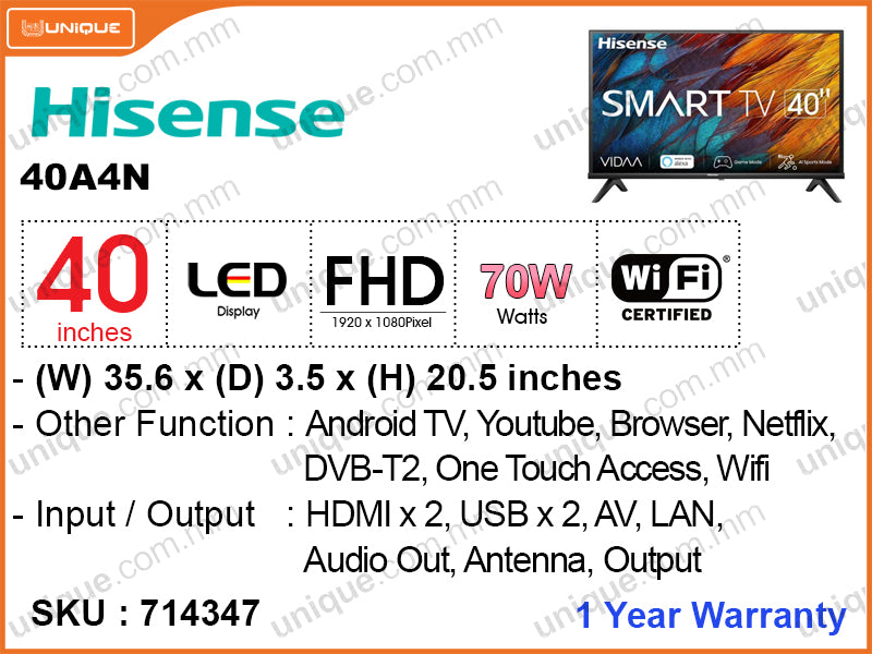 Hisense 40" LED FHD Andriod TV 40A4N