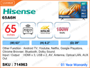 Hisense 65'' LED 4K Android TV 65A6H