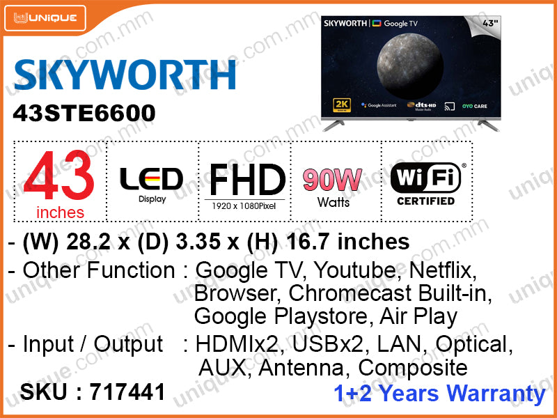 SKYWORTH 43" LED FHD Google TV 43STE6600