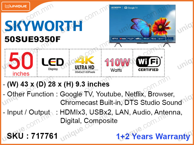 SKYWORTH 50" LED UHD 4K Google TV 50SUE9350F