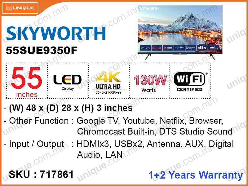 SKYWORTH 55" LED UHD 4K Google TV 55SUE9350F