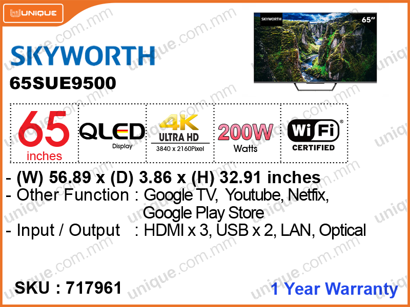 SKYWORTH 65" QLED UHD 4K Google TV 65SUE9500